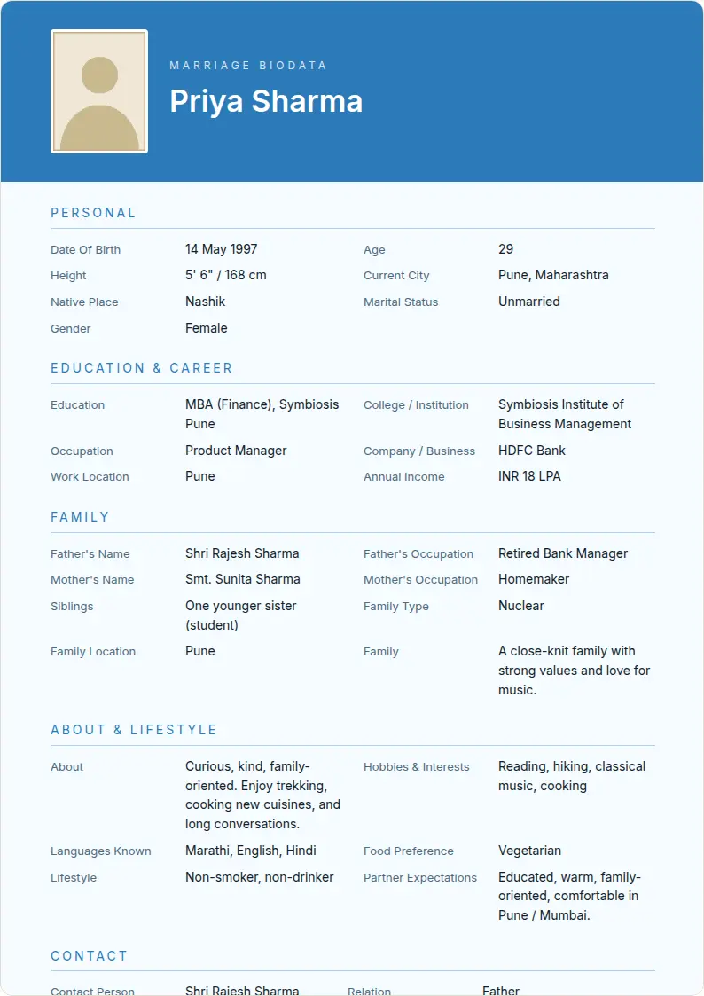 Azure Modern marriage biodata template