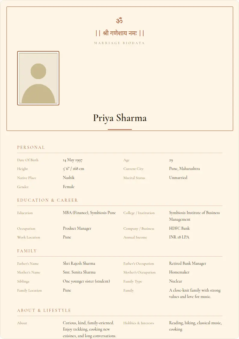 Ganesha Blessing marriage biodata template
