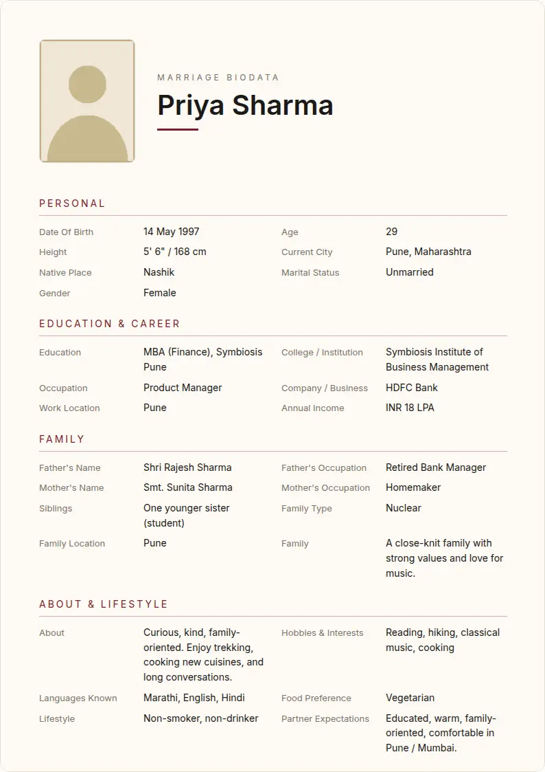 Modern Ivory marriage biodata template