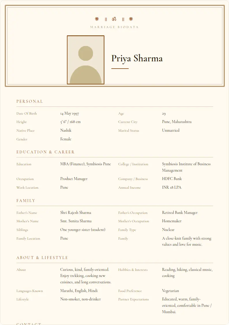 Royal Traditional marriage biodata template
