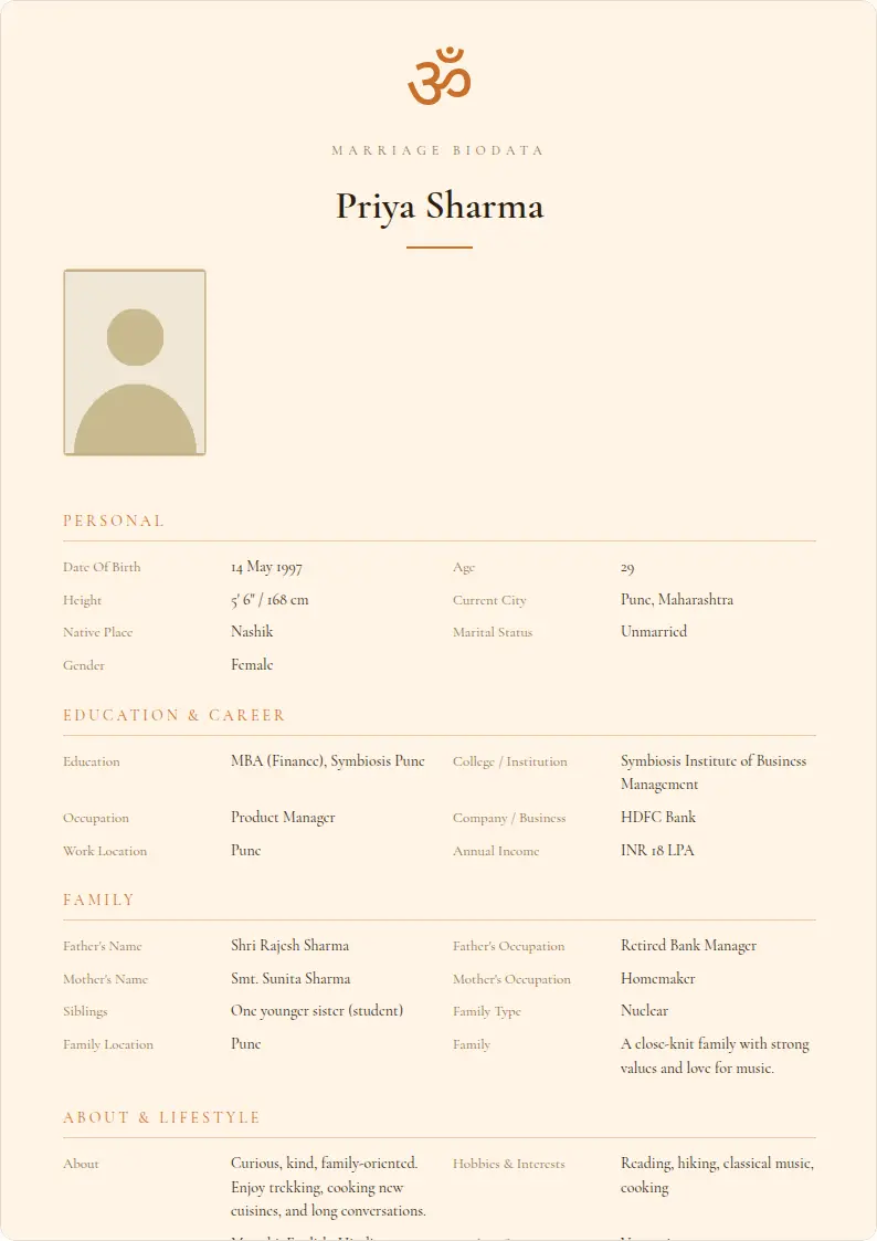 Sunrise Warm marriage biodata template